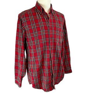 Vintage LL BEAN Red Stewart Plaid Flannel Shirt Sz Med Button‎ Front Long Sleeve